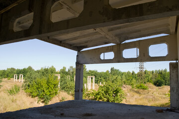 Chyhyryn Nuclear Power Plant. The building of the abandoned Ukrainian nuclear power plant Chigirinskaya. The ruins of buildings and structures. © Deniz