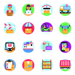 
Pack of Logistics Delivery Flat Rounded Icons 

