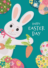 Easter Bunny and carrot in a hand draw style - card. Happy easter day.
Vector Greeting card, banner, poster, flyer with a bunny. , banner, poster, flyer with a bunny. 