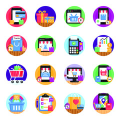 Obraz premium Flat Round Icons of Online Shopping