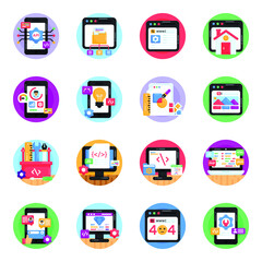 
Flat Round Icons of Website and Apps Interface

