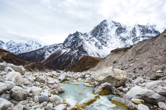 Turquoise water of Bhote river. Nepal