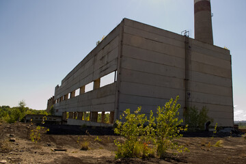 Chyhyryn Nuclear Power Plant. The building of the abandoned Ukrainian nuclear power plant Chigirinskaya. The ruins of buildings and structures. © Deniz