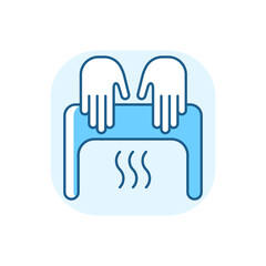 Automatic hand dryer blue RGB color icon. User never touches device and it saves energy since it stops running when person removes hands. Isolated vector illustration