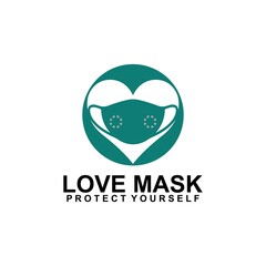 Obraz premium Love mask vector logo template. This design in use to protection symbol. Suitable for medical.