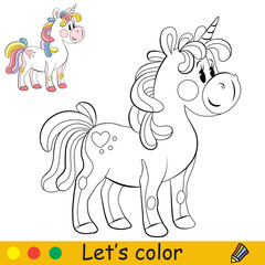 Cute toy unicorn with purple long mane coloring vector