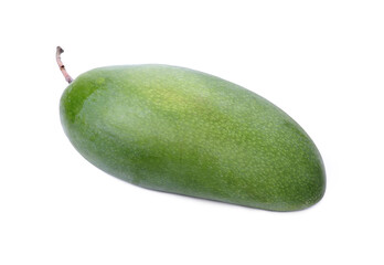 fresh green mangoes on white background.