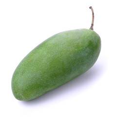 fresh green mangoes on white background.