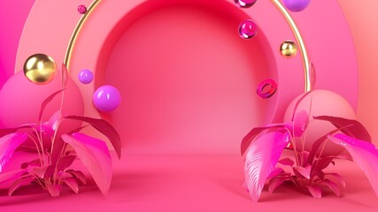 pink colorful interior, 3d illustration render