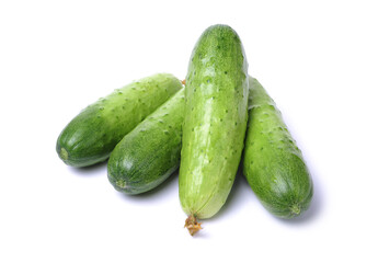  Fresh cucumber and slices on white background.