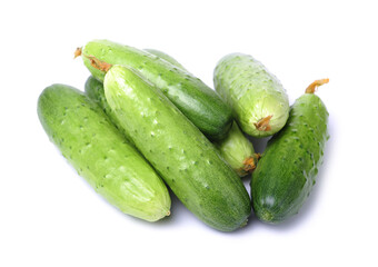 Fresh cucumber and slices on white background.