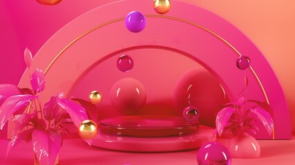 pink colorful stage, 3d illustration render