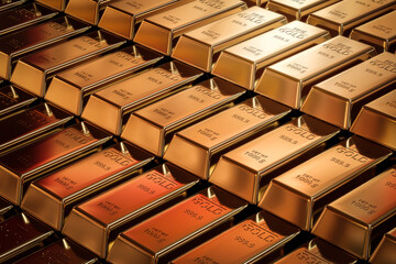Pure gold bars and finance currency concept on golden treasure background with business investment....