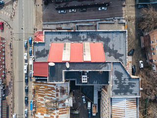 The roof of the building. Aerial drone view.