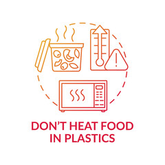 Do not heat food in plastics concept icon. Avoiding microplastics tips idea thin line illustration. Harmful effect on human body. Vector isolated outline RGB color drawing