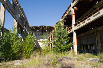 Chyhyryn Nuclear Power Plant. The building of the abandoned Ukrainian nuclear power plant Chigirinskaya. The ruins of buildings and structures. © Deniz
