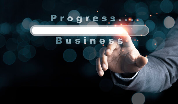 Businessman touching to virtual download bar with loading progressive business.
