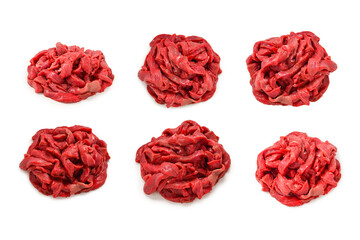 Raw veal pieces background.  Beef stroganoff.