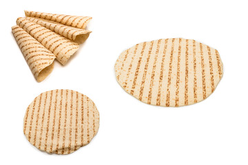 Grilled pitta bread isolated on white background.