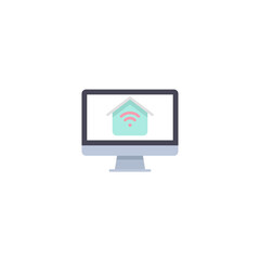 Black line Computer monitor with smart home icon isolated on white background. Remote control. Vector Illustration