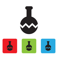 Cracked test tube and flask chemical laboratory test icon isolated on white background. Laboratory glassware sign. Vector