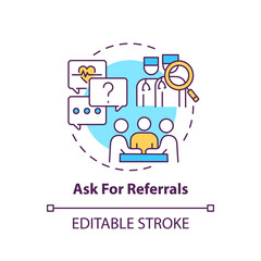 Ask for referrals concept icon. Professional clinical help. Find expert therapist. Choose family doctor idea thin line illustration. Vector isolated outline RGB color drawing. Editable stroke