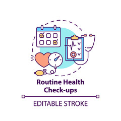 Routine health checkups concept icon. Patient examination. Clinical check. Hospital service. Family doctor idea thin line illustration. Vector isolated outline RGB color drawing. Editable stroke
