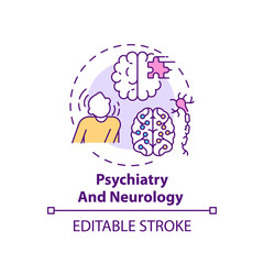 Psychiatry and neurology concept icon. Mental disorder. Problem with brain health. Medical assistance idea thin line illustration. Vector isolated outline RGB color drawing. Editable stroke