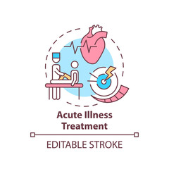 Acute illness treatment concept icon. Patient visit general practitioner. Healthcare treatment. Family doctor idea thin line illustration. Vector isolated outline RGB color drawing. Editable stroke
