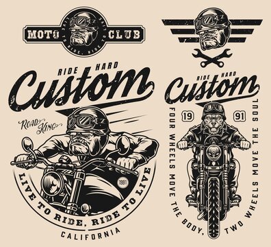 Motorcycle vintage monochrome emblems