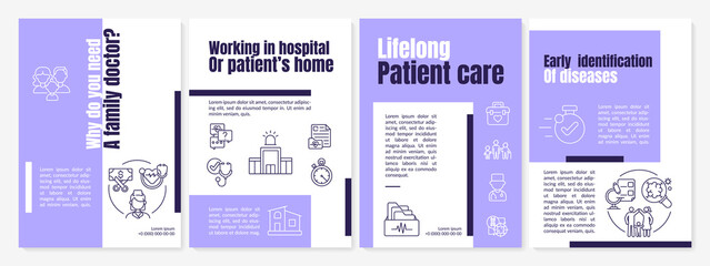 Fototapeta premium Why do you need a family doctor brochure template. Hospital workers. Flyer, booklet, leaflet print, cover design with linear icons. Vector layouts for presentation, annual reports, advertisement pages