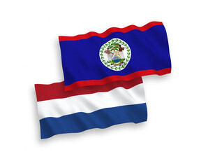 Flags of Belize and Netherlands on a white background