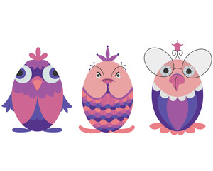Obraz premium three cute birds in the form of eggs, easter