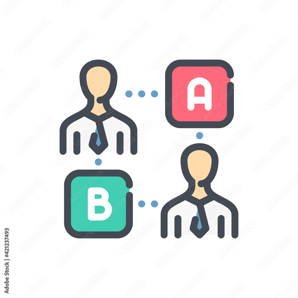 Poster distribution of duties color line icon. business structure and management vector outline colorful si