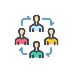 Staff exchange and Employee replacement color line icon. Staff renewal and People transfer vector outline colorful sign.