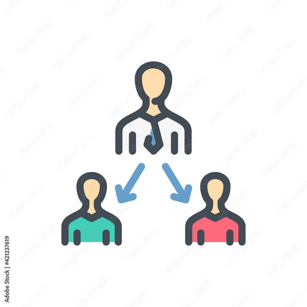 Poster distribution of duties color line icon. business structure and management vector outline colorful si