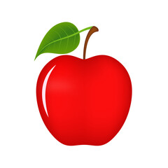 Red apple and green leaf isolated on white, vector illustration