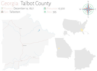 Large and detailed map of Talbot county in Georgia, USA.