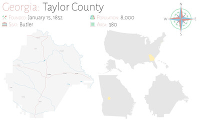 Large and detailed map of Taylor county in Georgia, USA.
