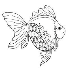 Goldfish line art cartoon, Thai style