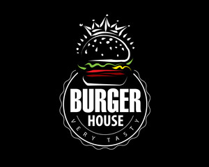 Fototapeta premium Hand drawn vector burger logo on black background