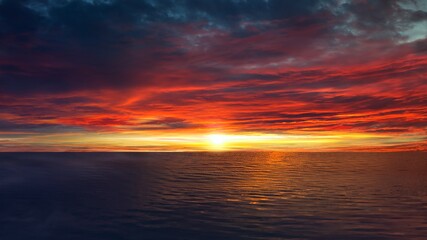 Naklejka na ściany i meble Colorful sunset sky over tranquil sea surface 