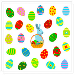 A matching game. Draw a line. Easter eggs. Connect the parts. a logical puzzle for children. Isolated vector illustration.