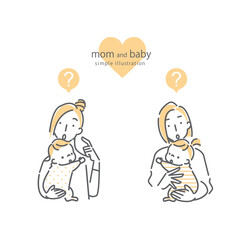 シンプルでかわいいお母さんと赤ちゃんのシーン別線画イラスト素材