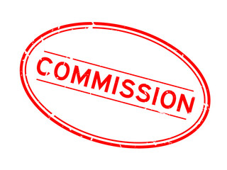 Grunge red commission word oval rubber seal stamp on white background