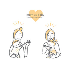 シンプルでかわいいお母さんと赤ちゃんのシーン別線画イラスト素材