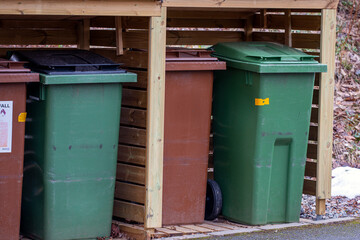 blue, green garbage bin, nacka,sverige,stockholm.sweden