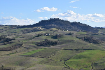 Fototapeta na wymiar Panorama oltrepò pavese con castello di Montalto Pavese