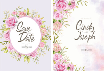 elegant soft pink watercolor roses invitation card set