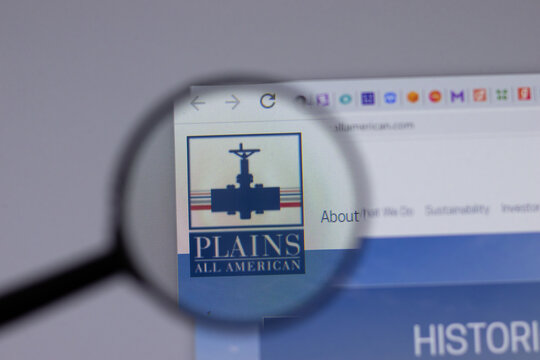 New York, USA - 18 March 2021: Plains All American Pipeline Company Logo Icon On Website, Illustrative Editorial.